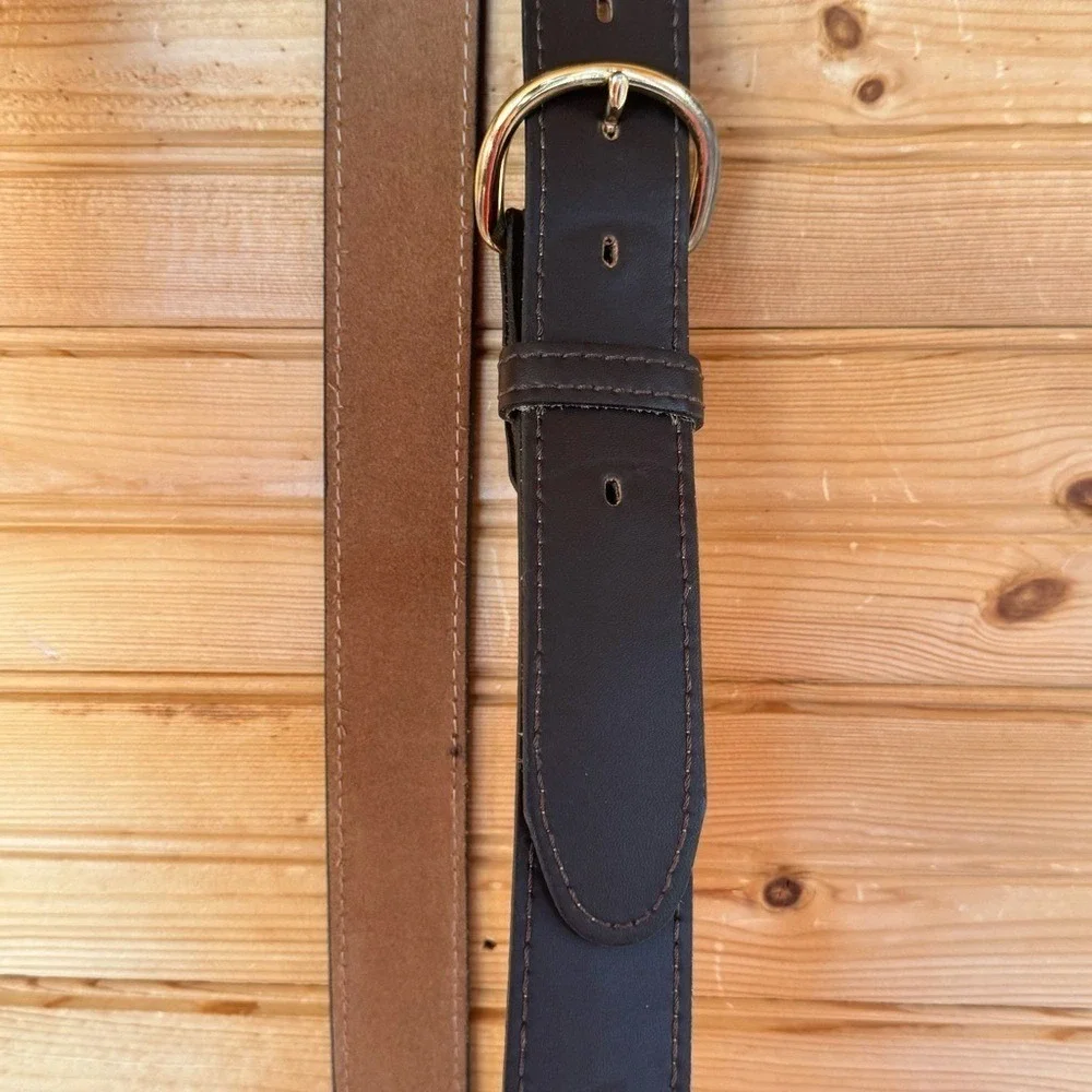 Belt Genuine Leather Dark Brown with Gold Buckle 48